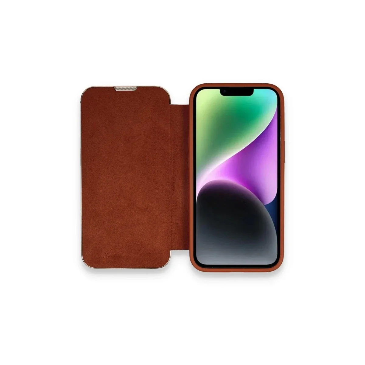 Apple iPhone 14 Pro Kılıf Dolpin Kapaklı - Kahverengi
