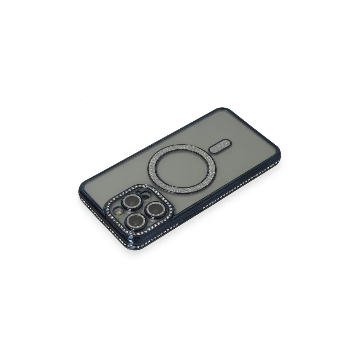 Apple iPhone 15 Pro Kılıf Joke Simli Magneticsafe Kılıf - Lacivert görsel 2