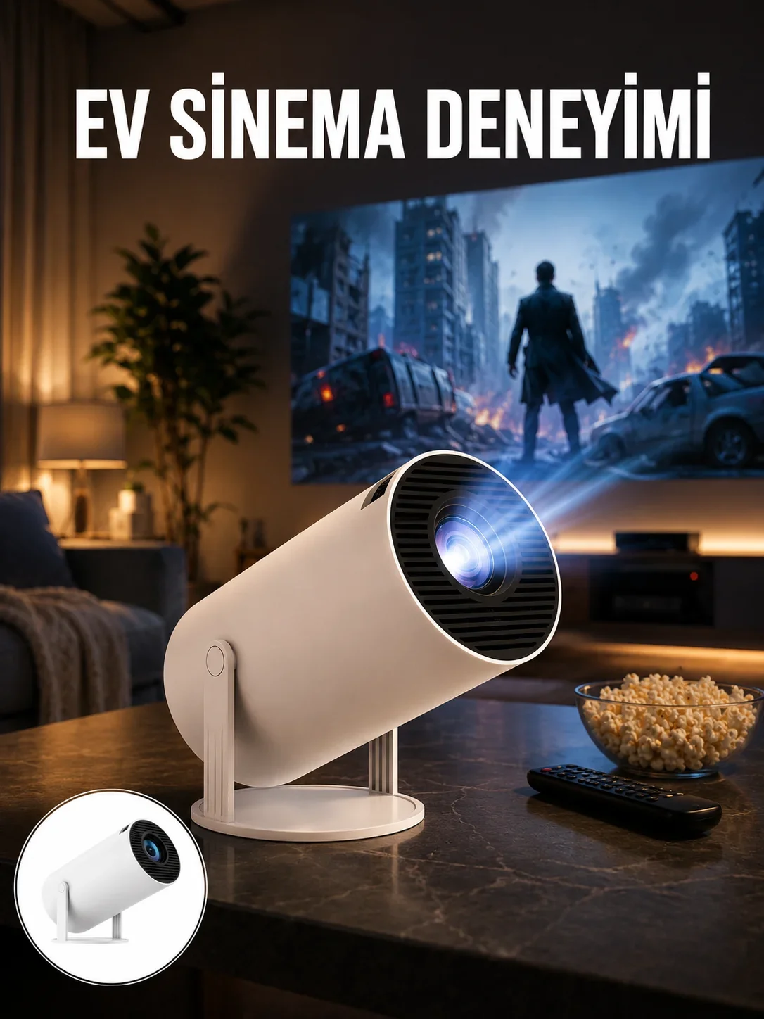 Sinema Projektörü Android HD USB WİFİ Ses Çıkışlı Ayaklı Projeksiyon Taşınabilir Yeni Nesil