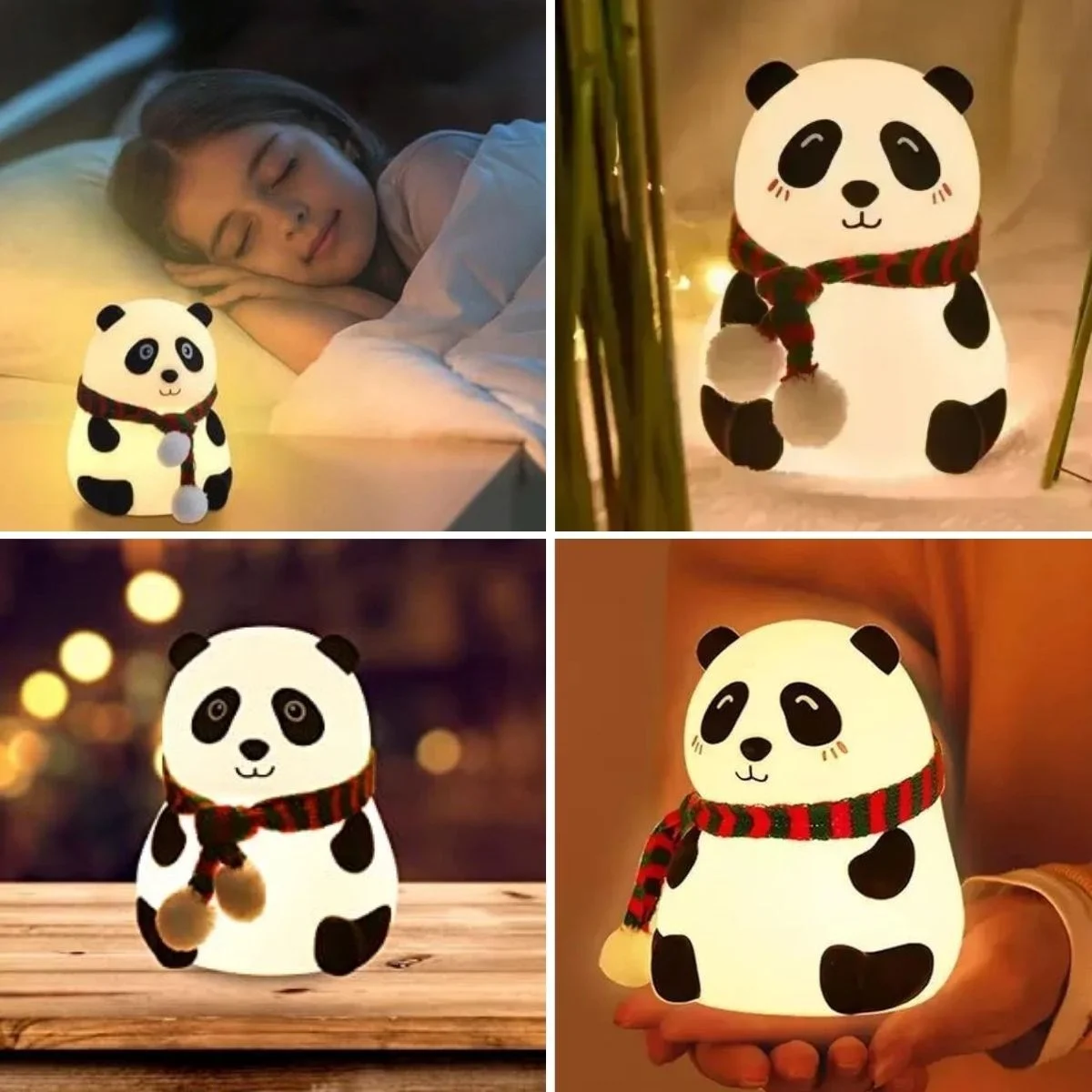 5 Farklı Renk Modlu Panda Figürlü Pofuduk LED Gece Lambası–Yumuşak Dokulu Çocuk Odası ve Dekoratif Şarjlı Ortam Işığı görsel 3