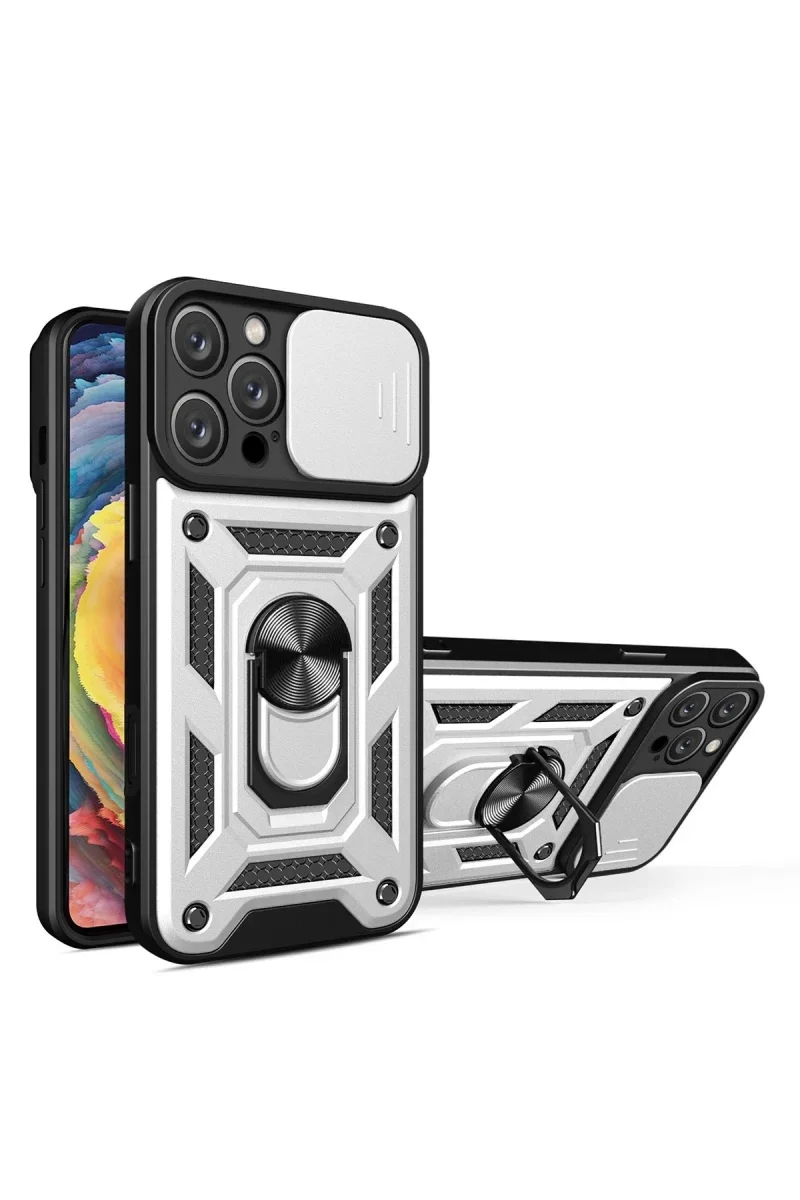 Apple iPhone 16 Pro Kılıf Pars Lens Yüzüklü Silikon - Gümüş