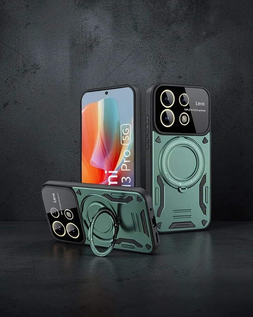 Xiaomi Redmi Note 13 Pro 5g Kılıf Joy Lens Standlı Kapak - Koyu Yeşil