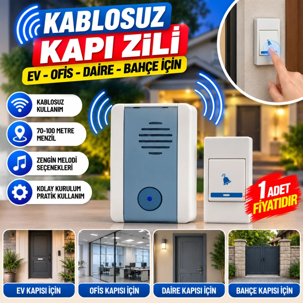 Wireless Bağlantılı Ev, Ofis, Daire veya Bahçe Kapıları İçin Kablosuz Kapı Zili(adet fiyatıdır)