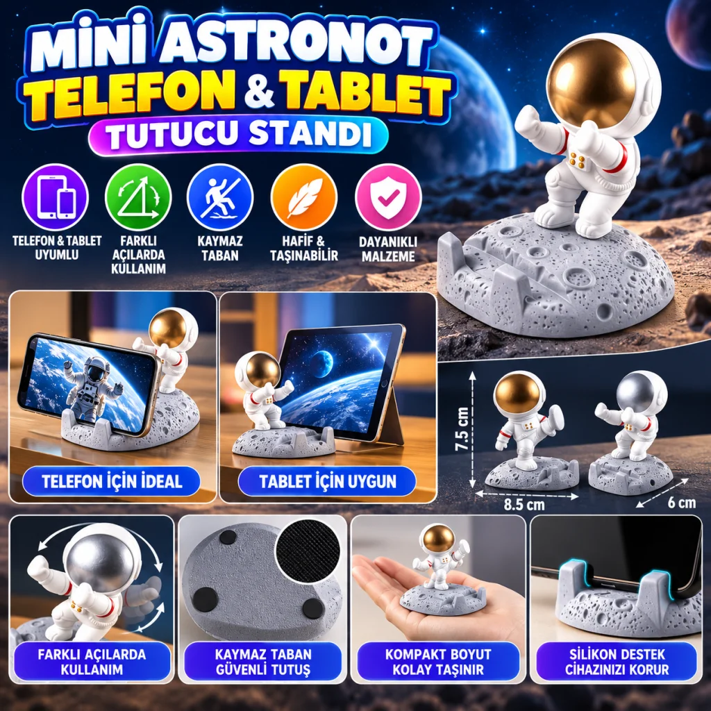Mini Astronot Model Telefon ve Tablet Tutucu Standı