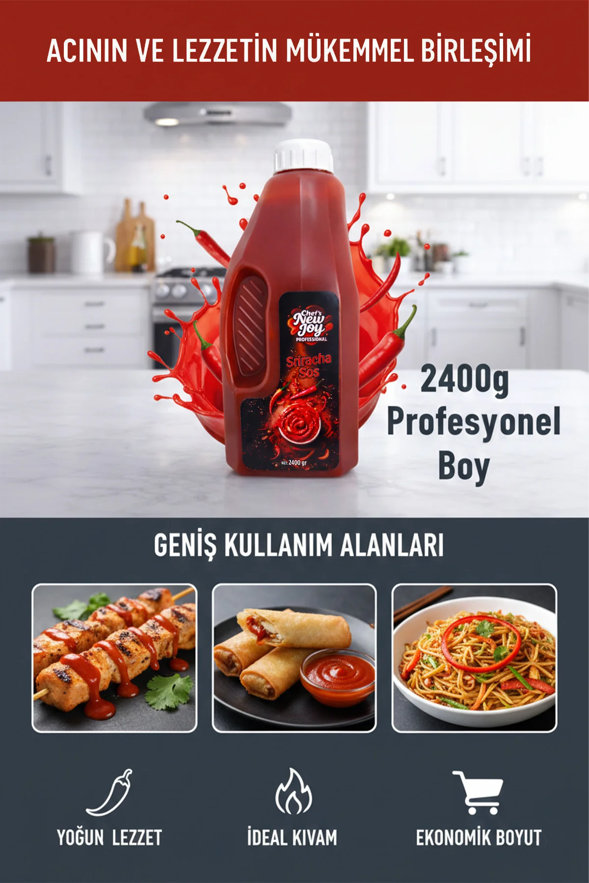 Sriracha Sos 2400 G x 6 Adet - 1 Koli (Koli Bazlı Avantaj Paketi) Profesyonel Lezzet Acı Sos görsel 4