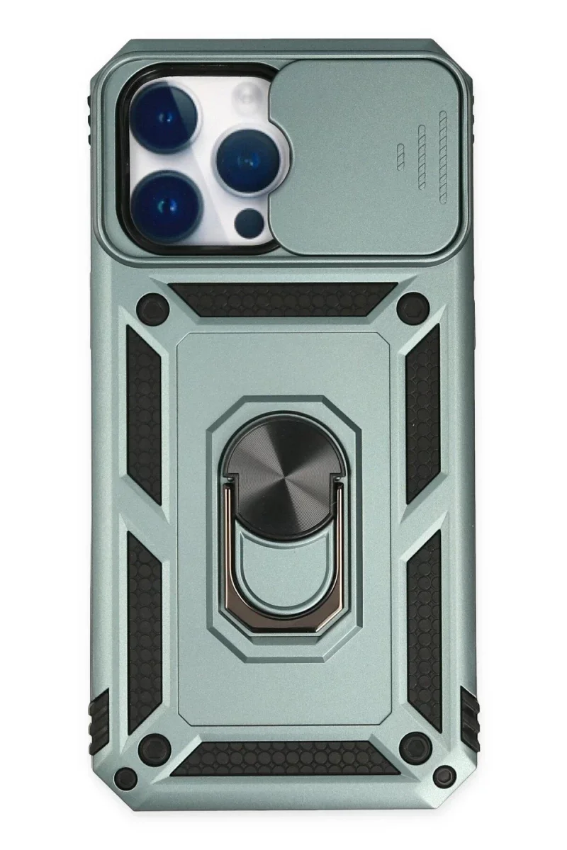Apple iPhone 14 Pro Max Kılıf Pars Lens Yüzüklü Silikon - Yeşil