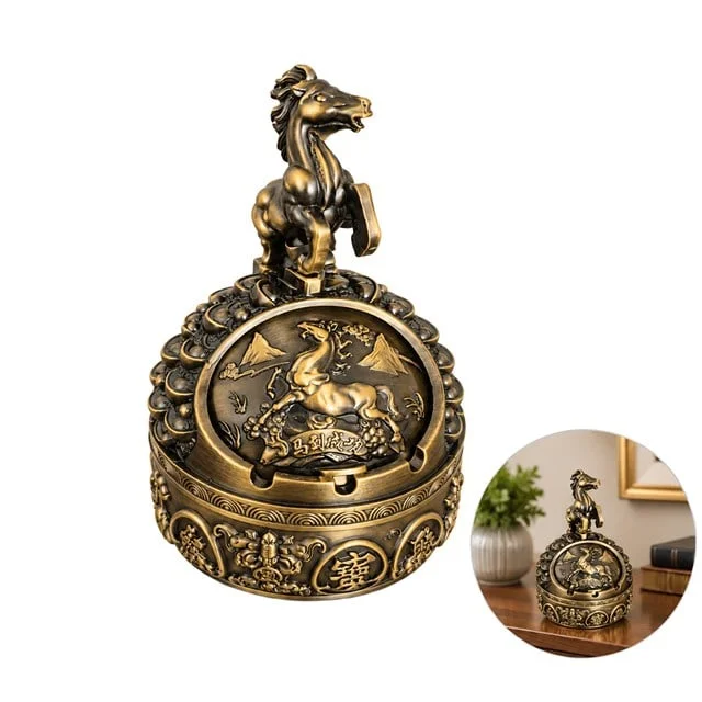 SN-38896 Antik Bronz At Figürlü Dekoratif Küllük görsel 4