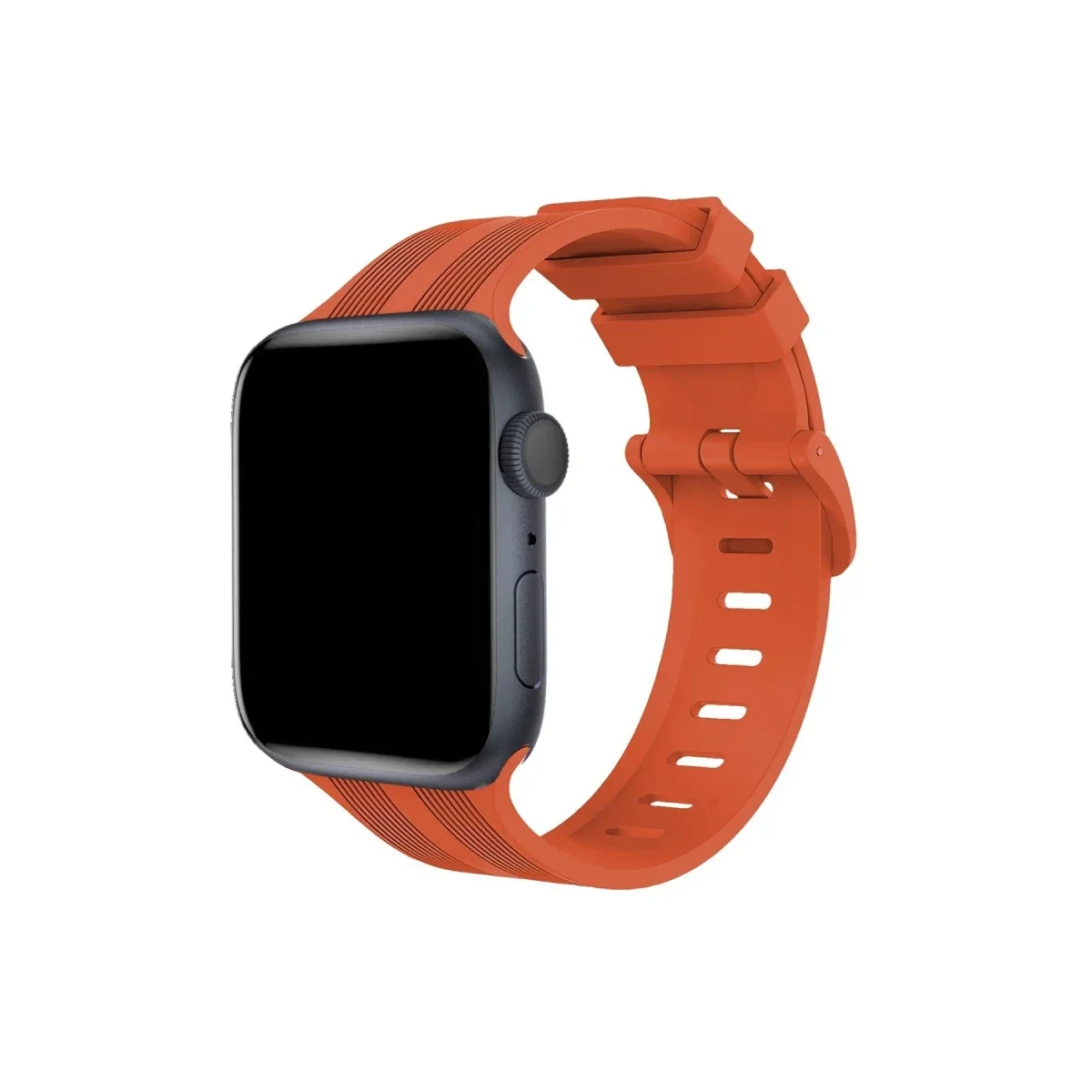 Apple Watch 38mm KR408 Çizgili Silikon Kordon - Turuncu