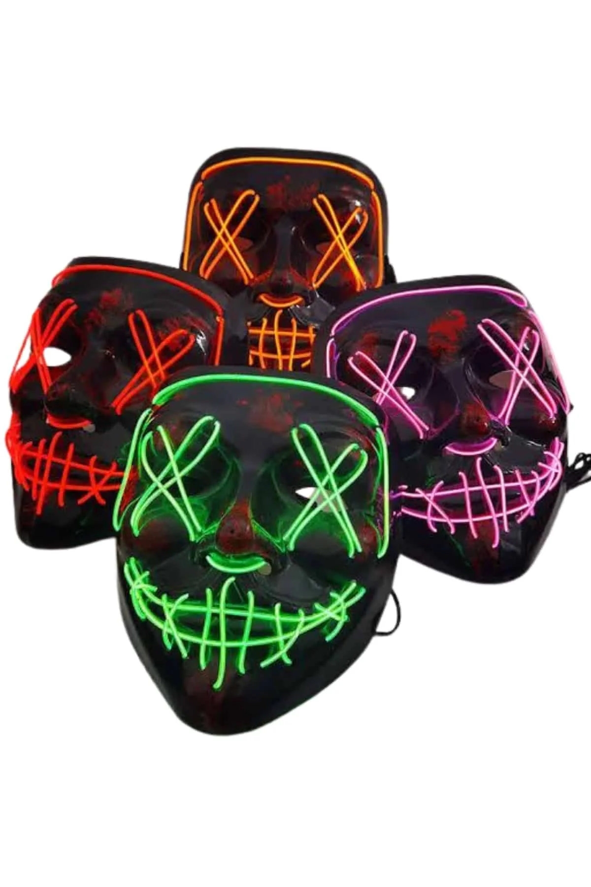 Led Işıklı Neon Maske Cadılar Bayramı Maskesi Korkunç Korku Maskesi görsel 3