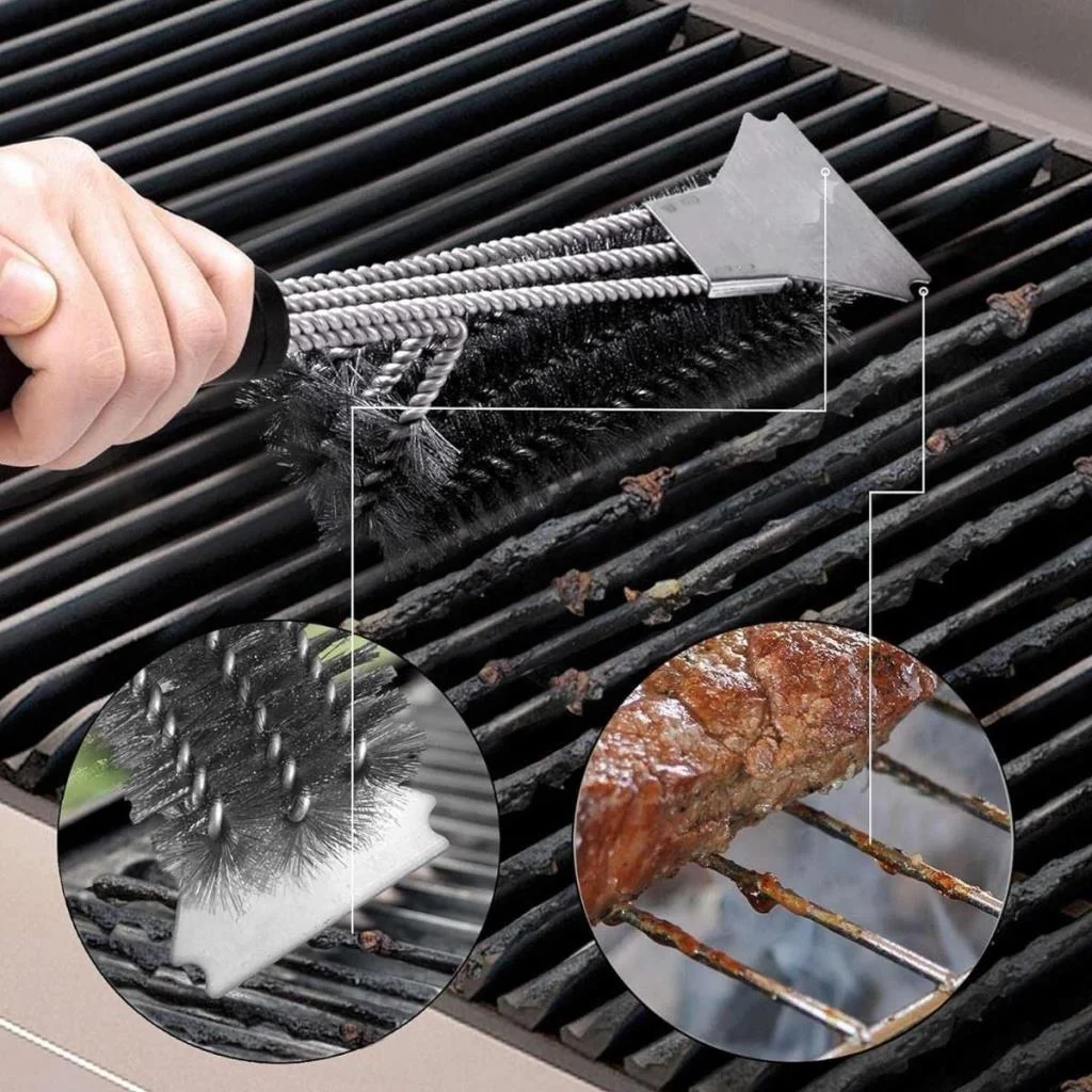 Mangal Izgara Temizleme Fırçası – Paslanmaz Çelik Telli, Uzun Saplı Grill Temizlik Aparatı Mangal Temizlik Fırçası görsel 2