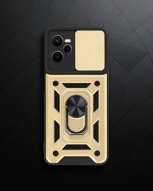 Realme C35 Kılıf Pars Lens Yüzüklü Silikon - Gold