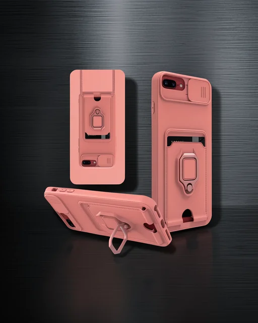 Apple İphone 7 Plus Kılıf Zuma Kartvizitli Yüzüklü Silikon - Pembe