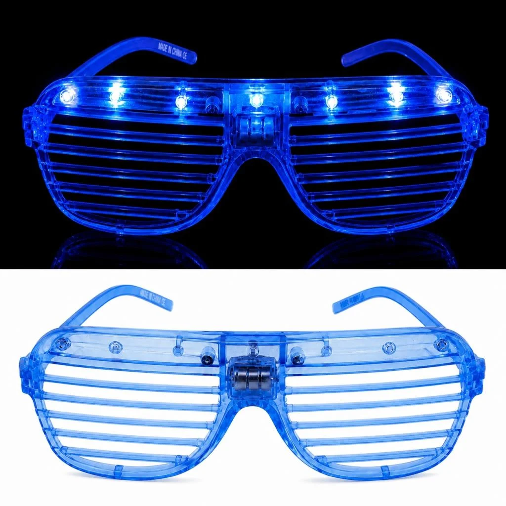 LED Işıklı Panjur Parti Gözlüğü Mavi Renk Shutter Gözlük görsel 2