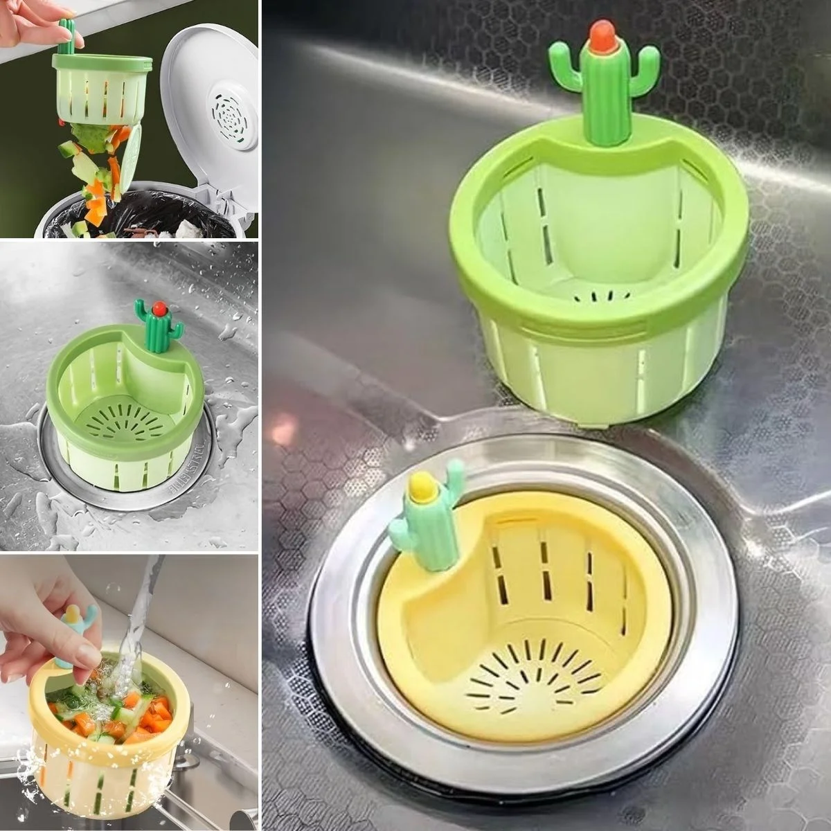 Basmalı Kaktüs Mutfak Lavabo Süzgeci – Sebze Artıkları ve Yemek Kalıntıları İçin Gider Filtresi