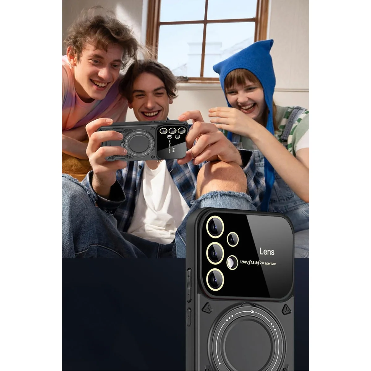 Samsung Galaxy S25 Ultra Kılıf Joy Lens Standlı Kapak - Mor görsel 2