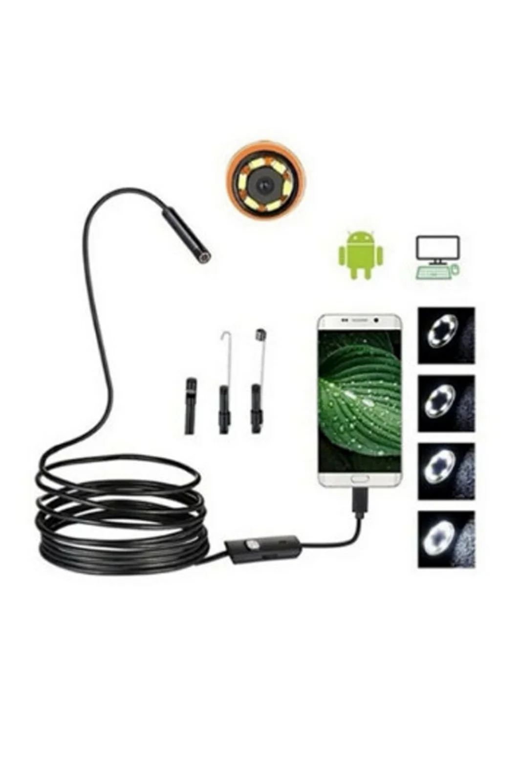 Endoskop 3 in 1 Yılan Kamera USB Micro Usb Type-C 20 Metre yumuşak Kablo görsel 2