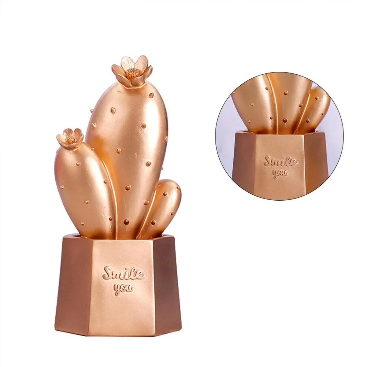 Led Işıklı Sevimli Kaktüs Dekoratif Masa Lambası ni Biblo Gece Lambası Gold görsel 4