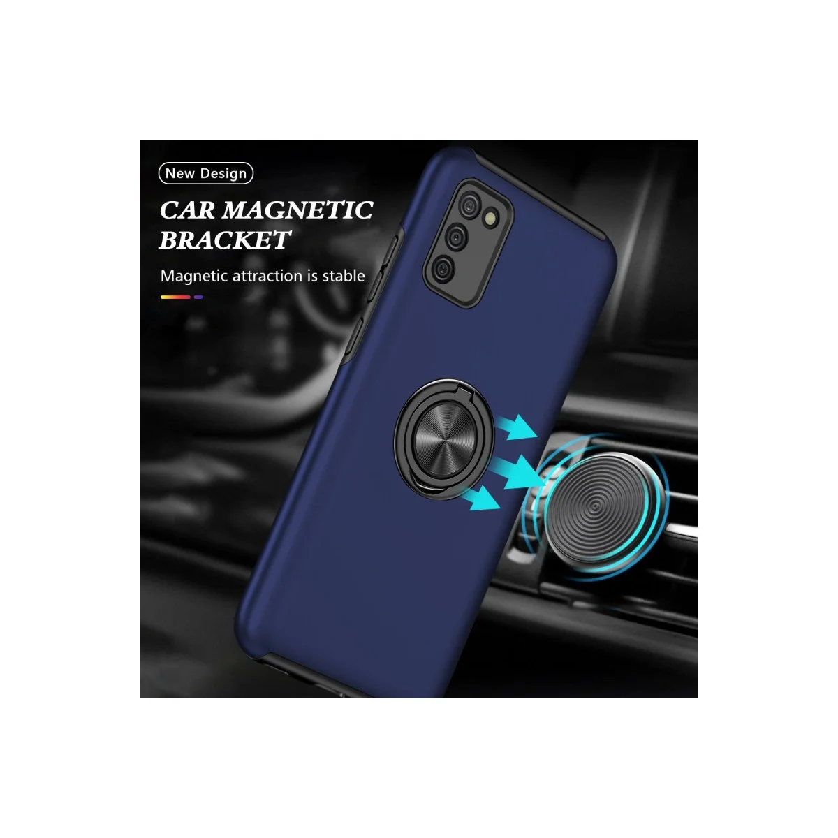 Samsung Galaxy A02s Kılıf Elit Yüzüklü Kapak - Lacivert görsel 5