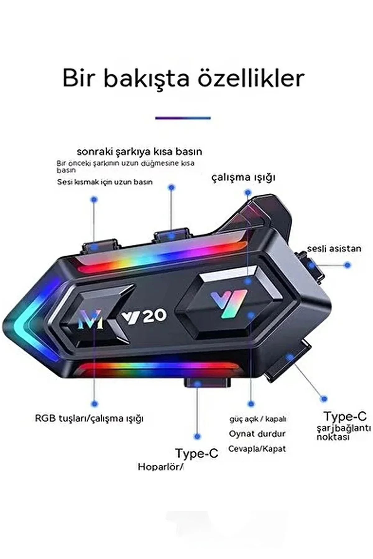 Vothoon Y20 Motor Kurye Kask Kulaklık RGB Modlu Bluetooth Motosiklet Kulaklık 5.3 Bluetooth Interkom görsel 2
