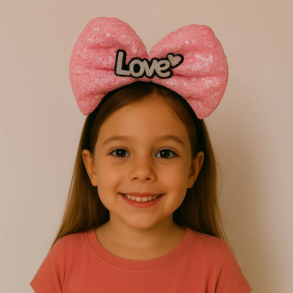 LED Işıklı Love Yazılı Fuşya Fiyonk Taç – Kız Çocuk Parti Tacı görsel 2