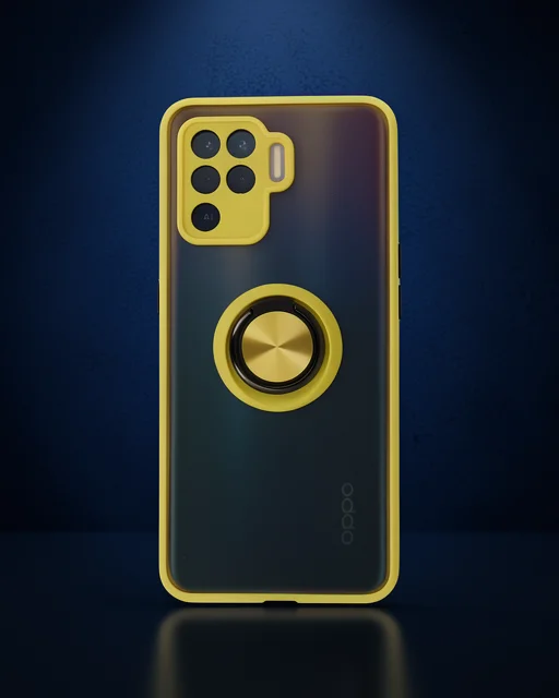Oppo Reno 5 Lite Kılıf Montreal Yüzüklü Silikon Kapak - Sarı