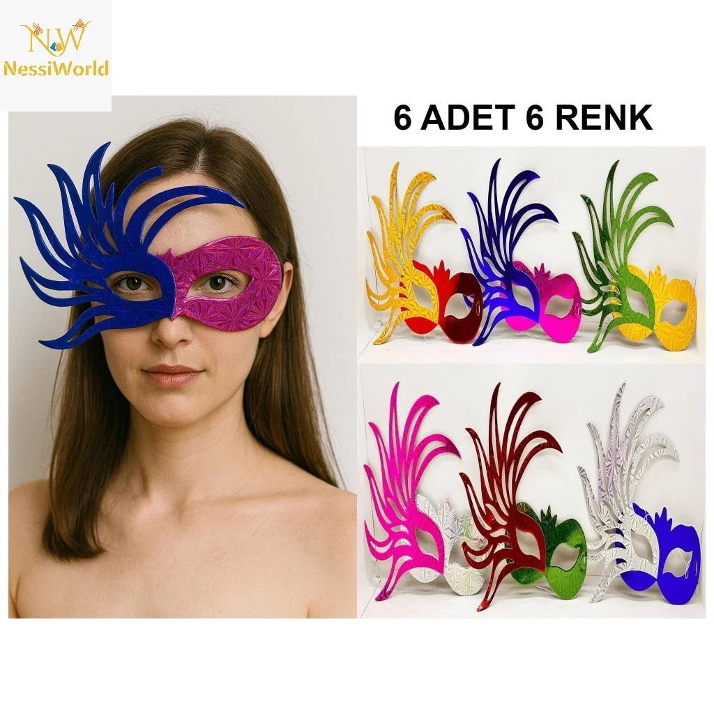 6’lı Çift Renkli Venedik Karton Parti Maskesi Seti görsel 3