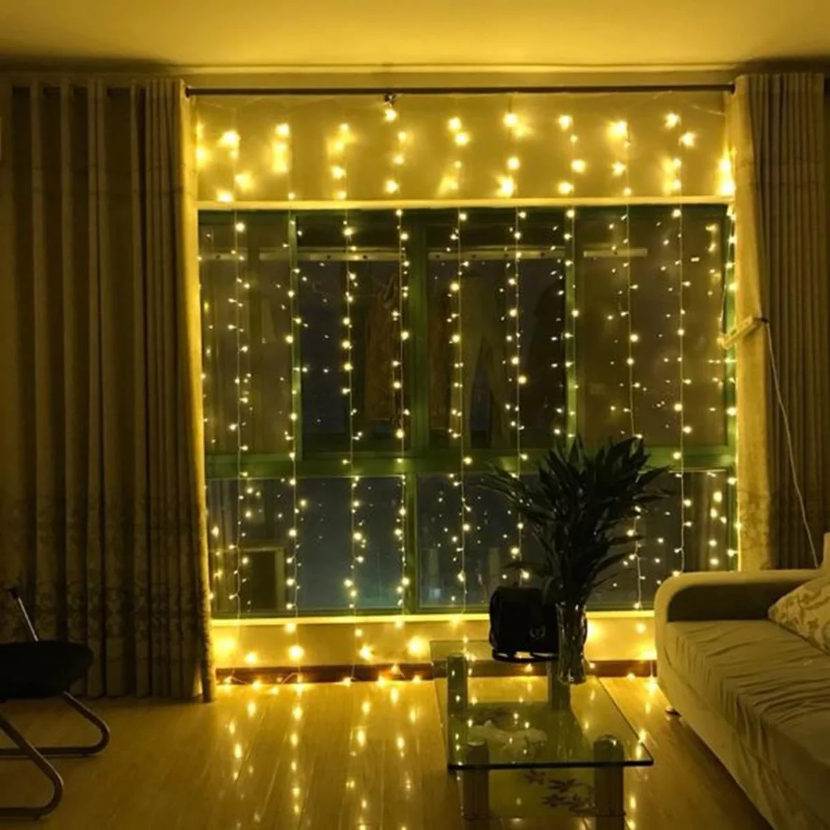 8 Fonksiyonlu 200 Led 10 Saçak Şerit Led 2x2 Perde İp Led (Gün Işığı) görsel 2