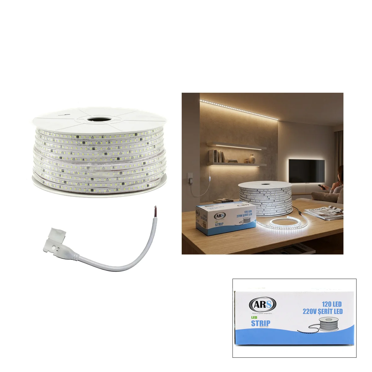 100m 220V Dış Mekan LED Şerit 6500K Beyaz 120 LED/m görsel 2