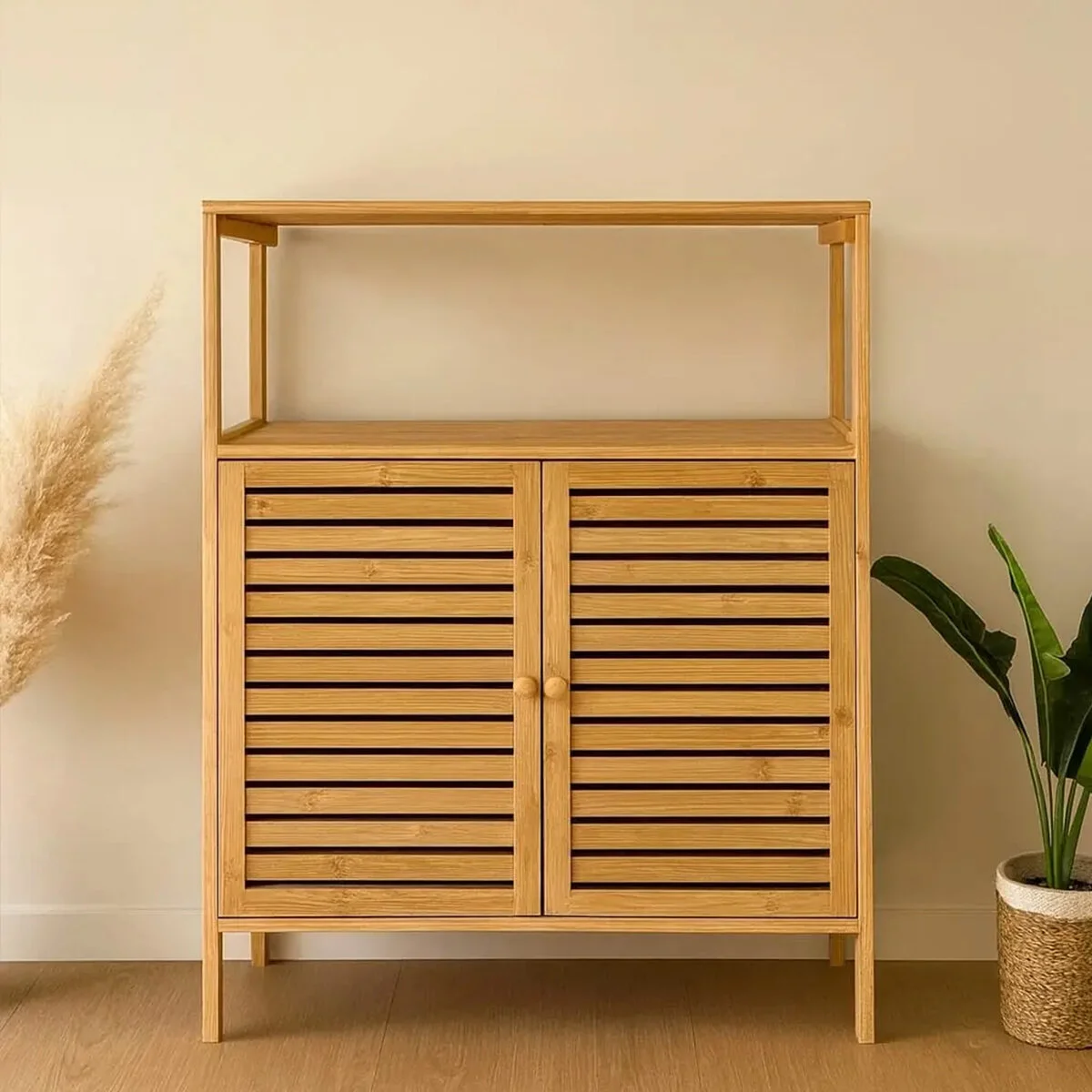 Çok Amaçlı Dolap Ahşap Bambu Organizer Raflı 66X33X85CM görsel 4