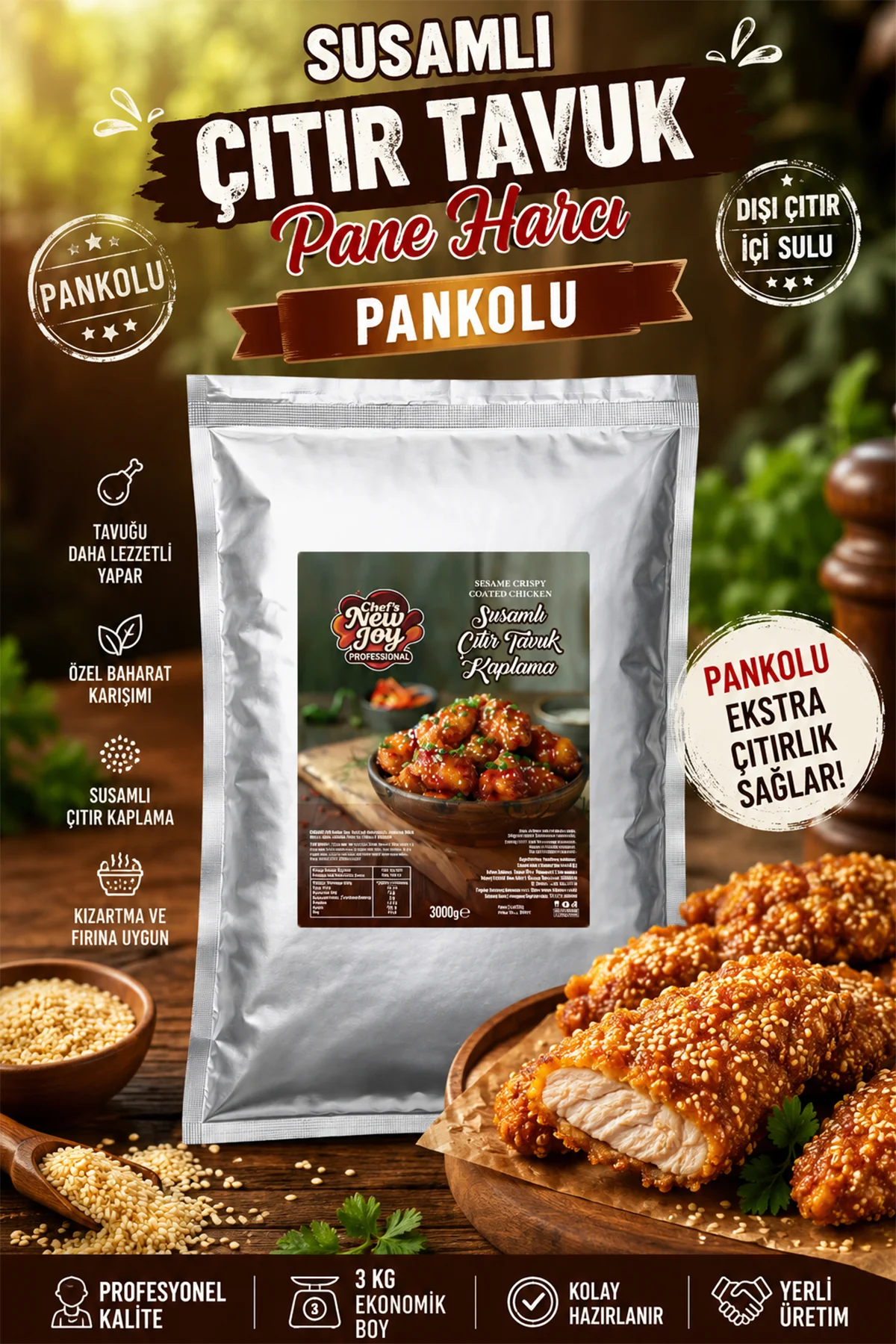 Susamlı Çıtır Tavuk Harcı 3000 gr Pankolu Pane Harcı görsel 2