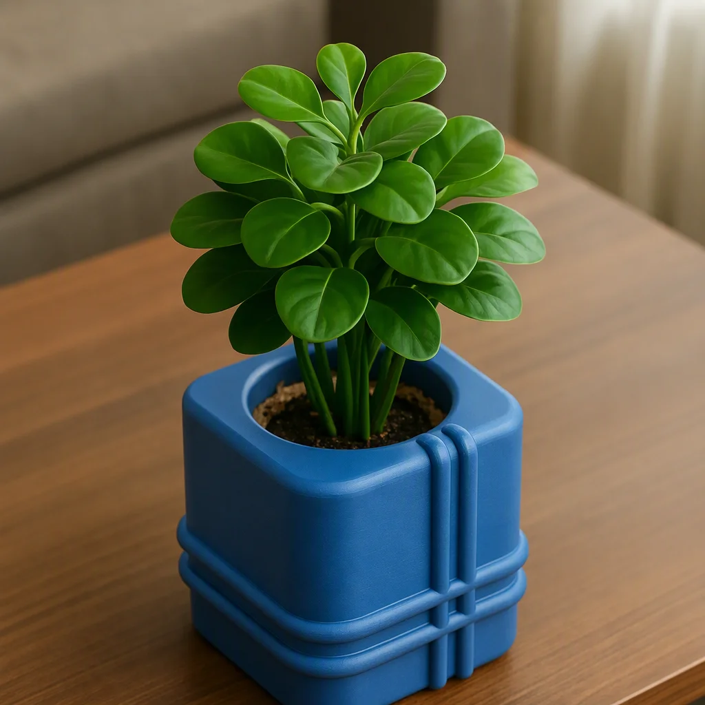 3D Baskı Square Planter - Izgara Desenli Küp Saksı-Mavi görsel 3