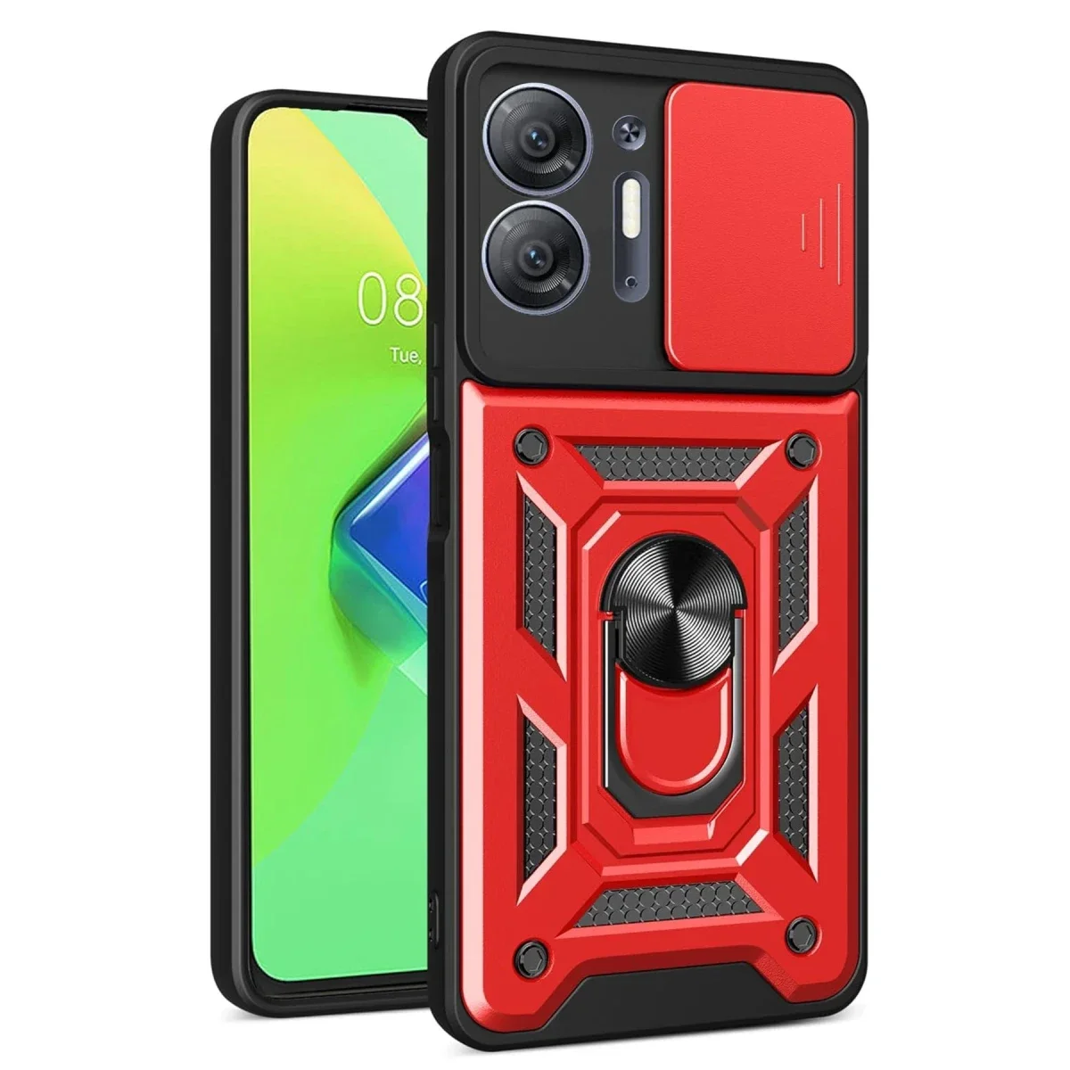 İnfinix Hot 30 5G Kılıf Pars Lens Yüzüklü Silikon - Kırmızı