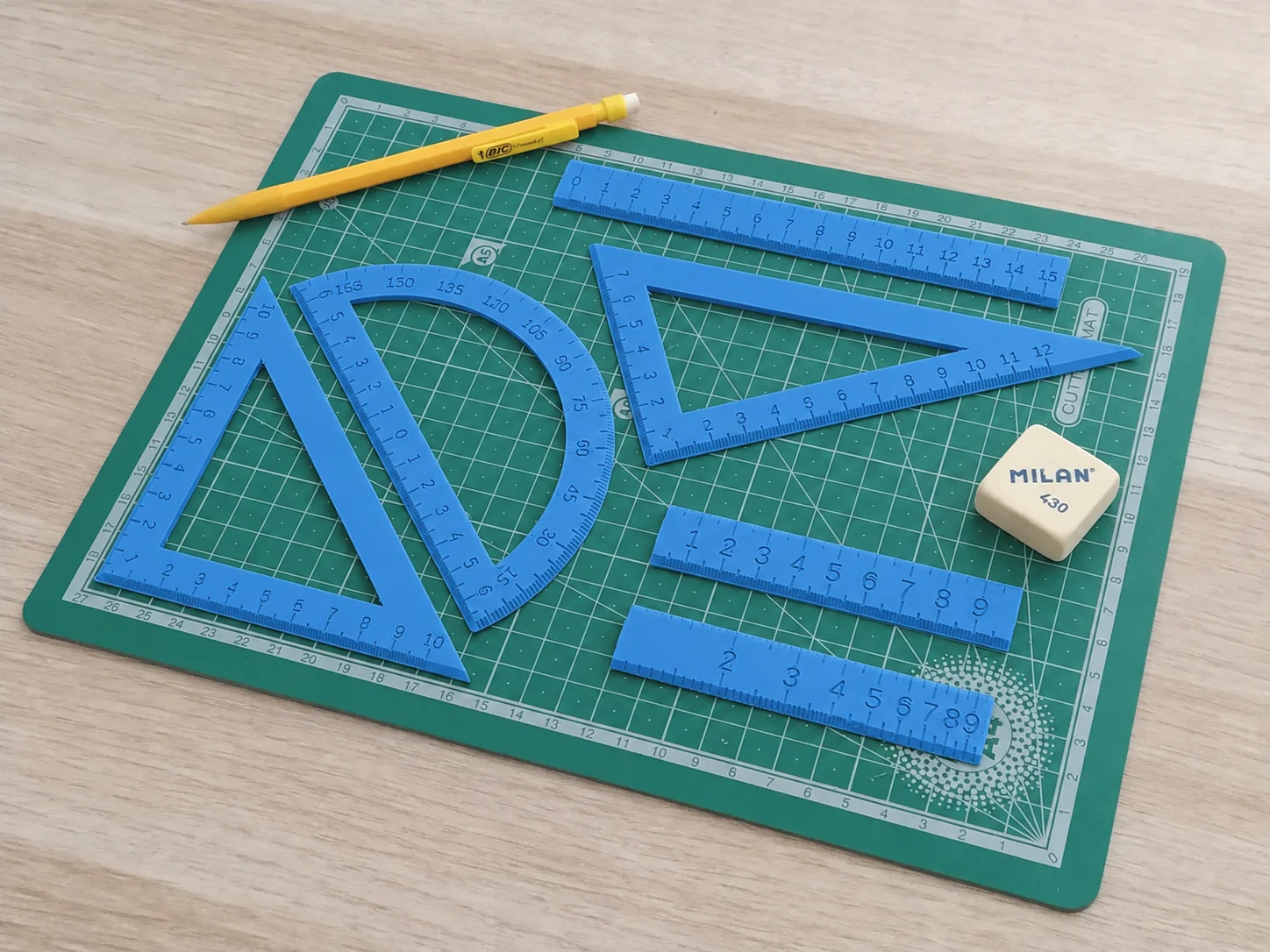 3D Baskı Geometri Cetvel Seti - İletki, Gönye ve Ölçüm Araçları - Mavi