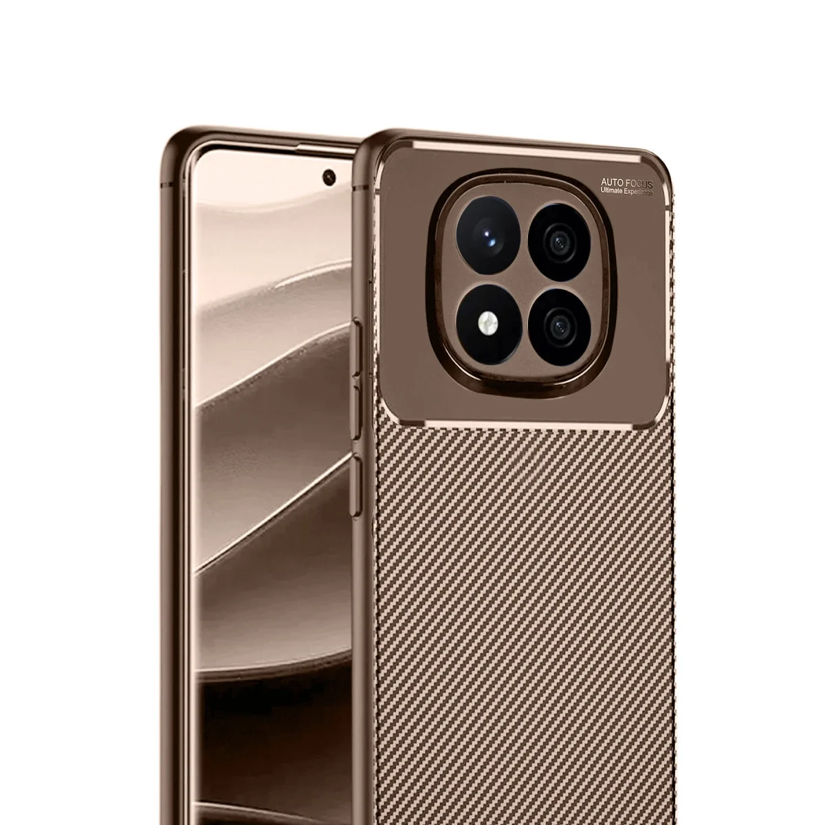 Xiao Red Note 14 Pro 5g Kılıf Auto Focus Karbon Kapak - Kahverengi görsel 2