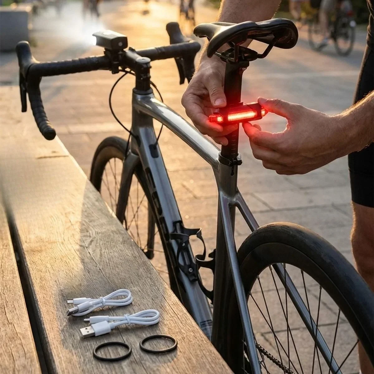 Bisiklet Işık Seti – USB Şarjlı LED Ön Far + Arka Stop Lambası, Su Geçirmez Bisiklet Aydınlatma Seti görsel 2