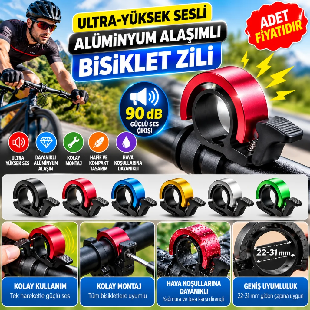 Ultra-Yüksek Sesli Alüminyum Alaşımlı Bisiklet Zili (adet fiyatıdır)