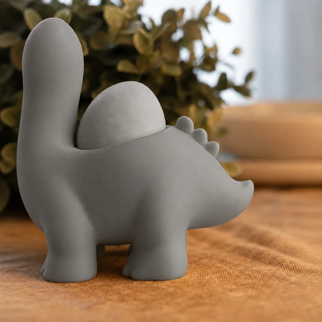 3D Baskı Dinozor Yumurtalık - Sevimli Eggosaurus Yumurta Tutucu-Gri görsel 2