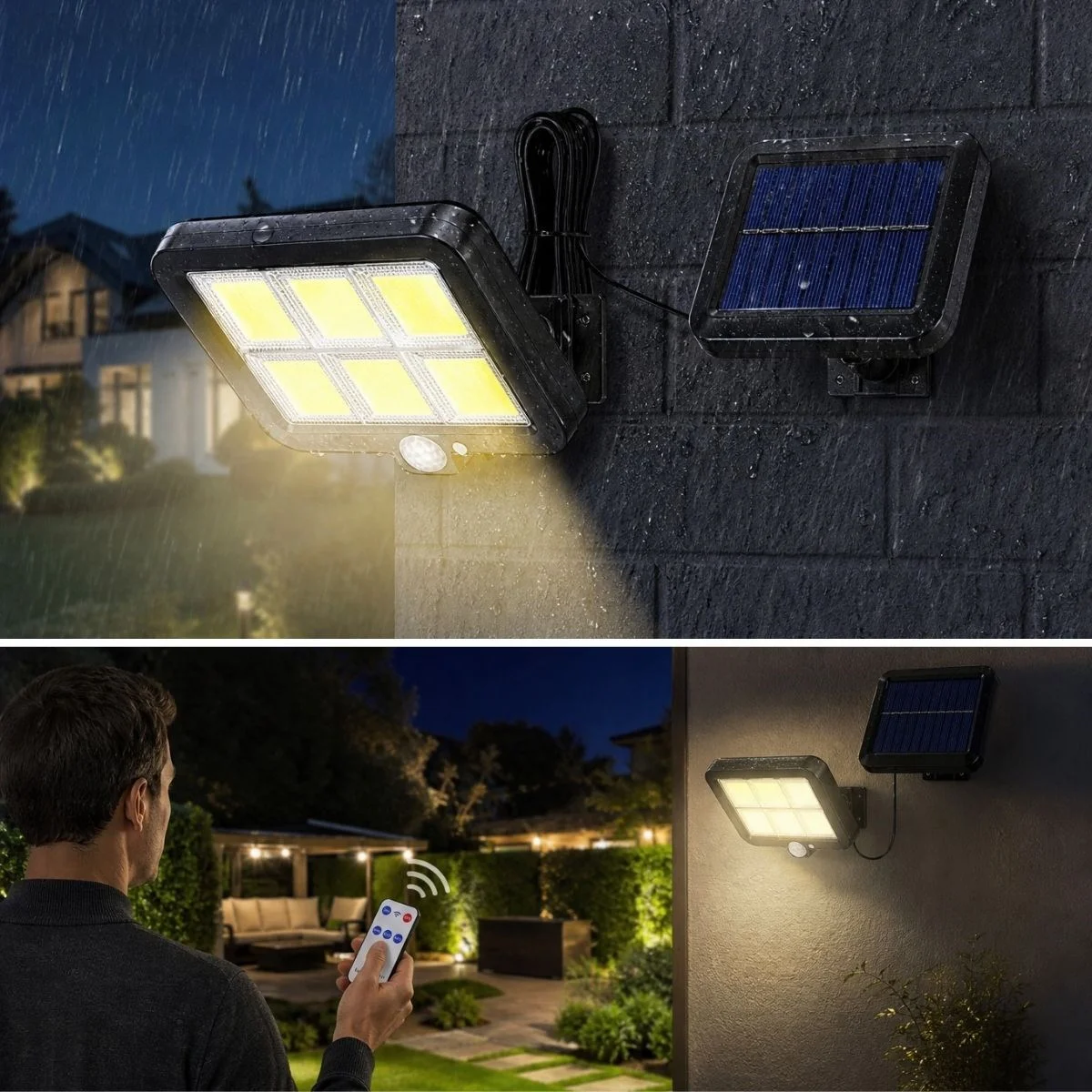 160 LED Solar Bahçe Aydınlatması, 6'lı Güneş Panelli LED Lamba, 5 Metre Kablolu ve Kumandalı görsel 4