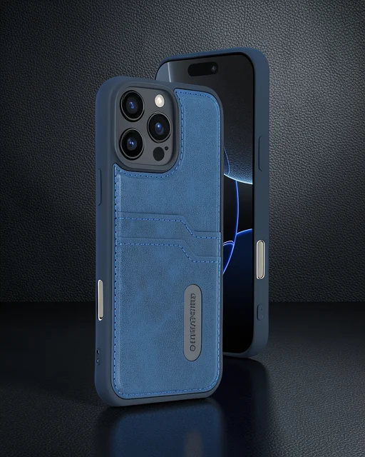 Apple İphone 16 Pro Kılıf Sara Kartvizitli Deri Kılıf - Lacivert