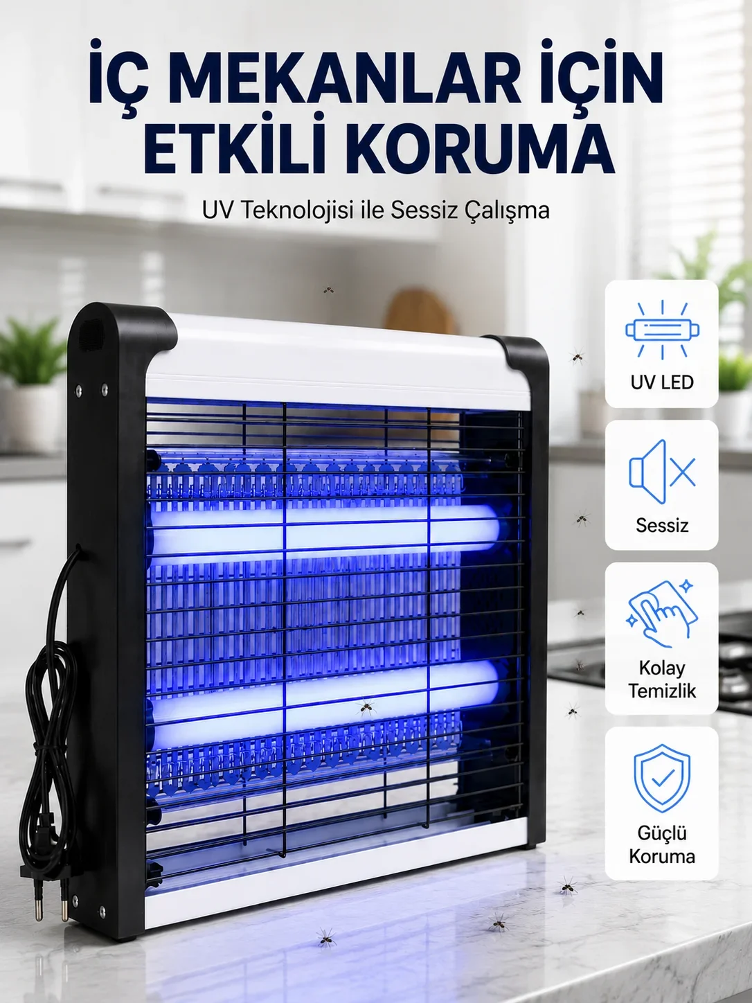 30 m² Etki Alanlı Mavi Işıklı Sinek Öldürücü Cihaz