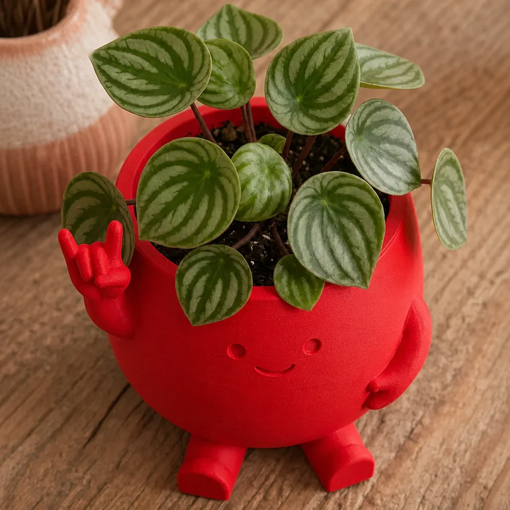 3D Baskı Smiley Face Planter - Gülümseyen Karakterli Saksı-Kırmızı görsel 3