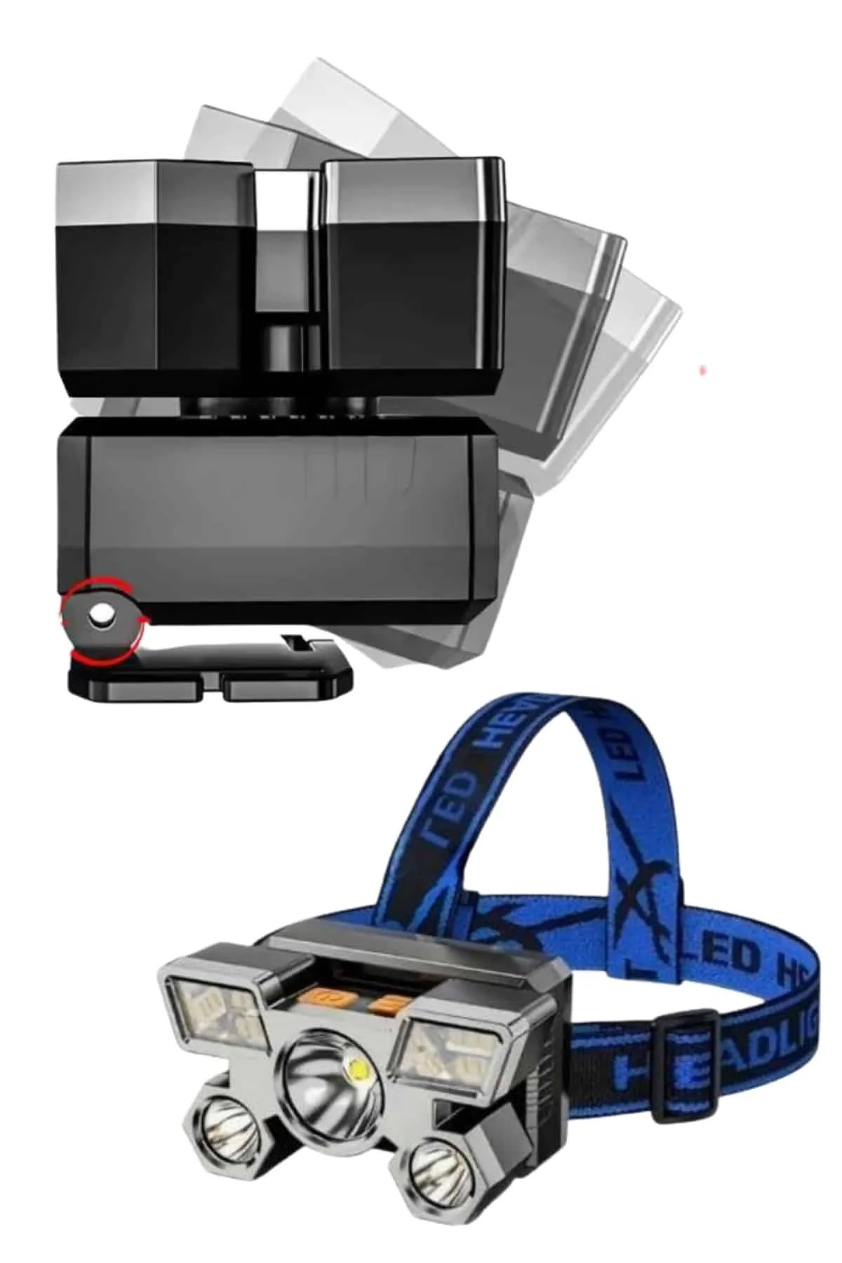 5 LED Far Şarj Edilebilir Güçlü Kafa Lambası Kamp Lambası 4 Modlu görsel 2