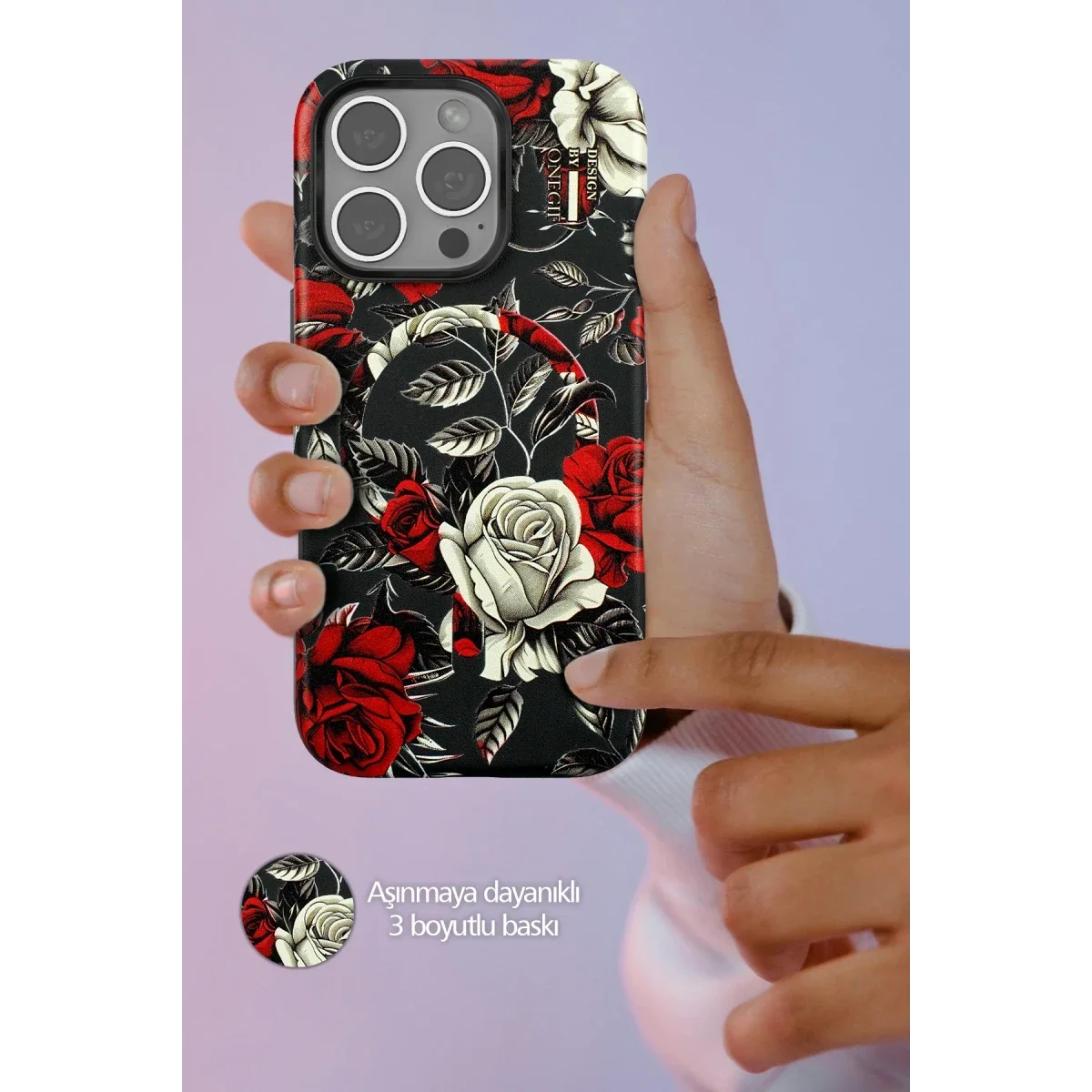 Onegif Apple iPhone 15 Pro Flower Series Magsafe Kapak - Siyah görsel 3