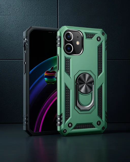 Apple İphone 12 Mini Kılıf Sofya Yüzüklü Silikon Kapak - Yeşil