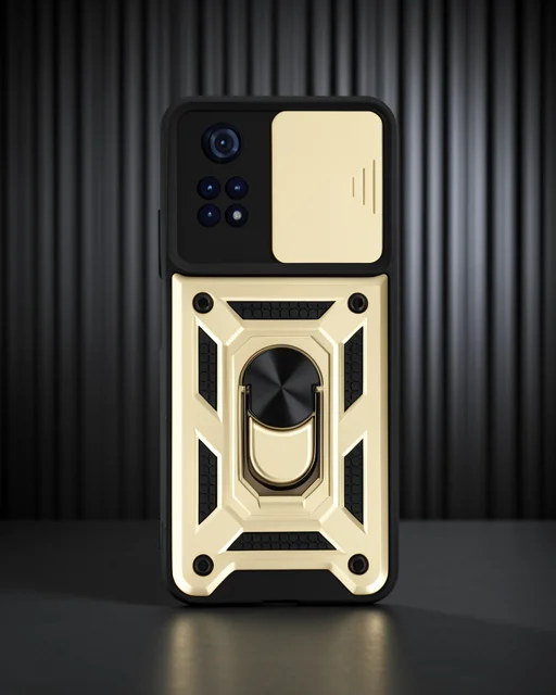Xiaomi Poco M4 Pro 4g Kılıf Pars Lens Yüzüklü Silikon - Gold