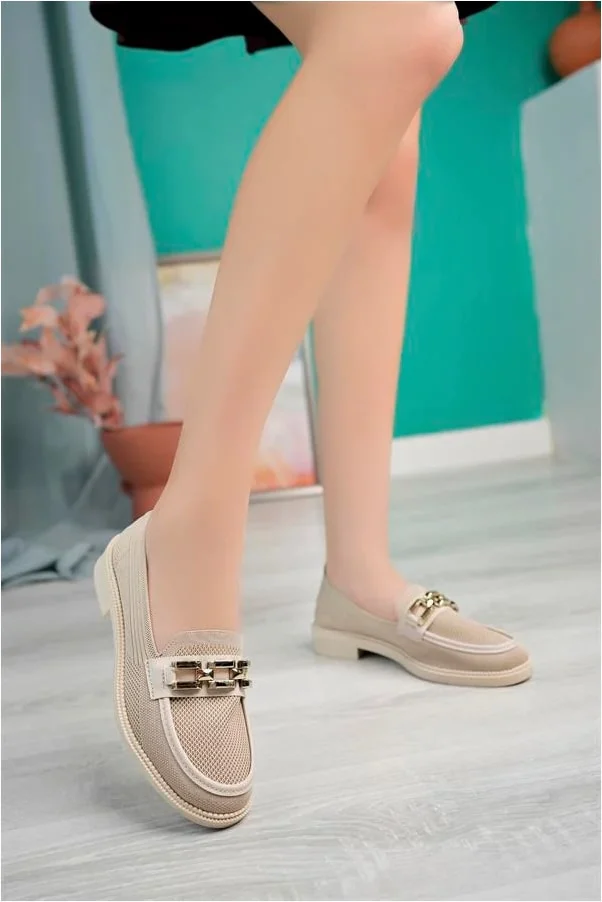 Kadın Loafer Tokalı Ayakkabı Ayakkabı Topuklu Taban Kalın Casual Günlük Pu Deri Zincir görsel 2