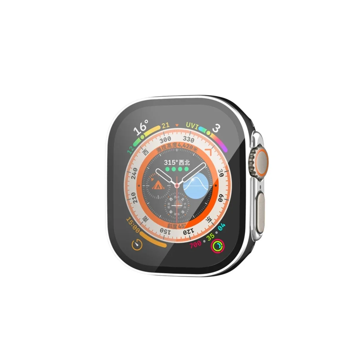 Apple Watch Ultra 49mm Legend Camlı Kasa Ekran Koruyucu - Siyah-Gümüş