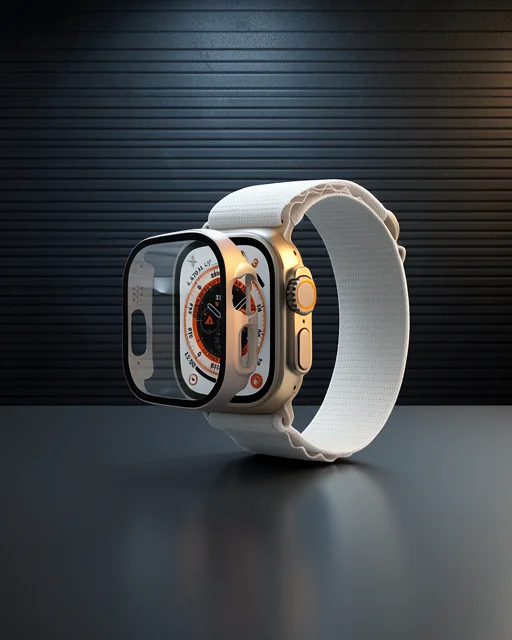 Apple Watch Ultra 49mm Desert Camlı Kasa Ekran Koruyucu - Metalik Gold