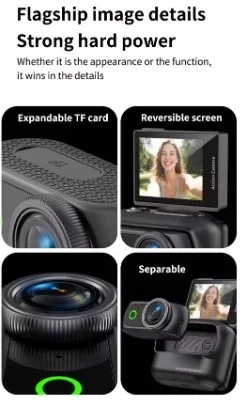 1080p Dijital Video Kamera (32gb) Kart Dijital Vlog Fotoğraf Makinesi Türkçe Siyah görsel 3
