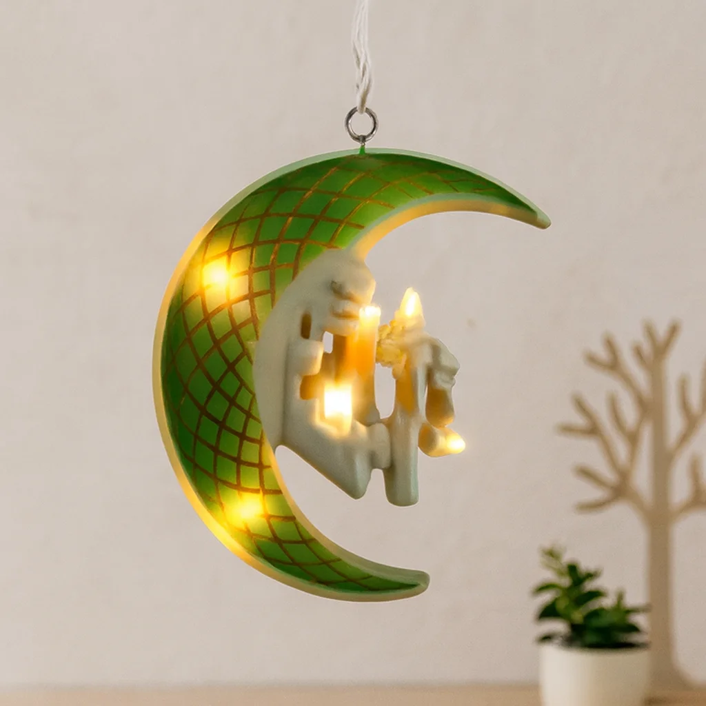 Ramazan LED Perde Lamba 3m (Fişli, Eklemeli) Yeşil Hilal Ca Yıldız